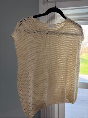 Cream Open-Knit Cap Sleeve Sweater Top